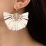 Statement earrings with raffia straw leaf drop