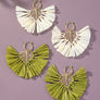 Statement earrings with raffia straw leaf drop