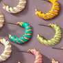 Leather cord wrapped texture hoop earrings