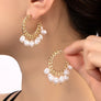 Curb chain hoop earrings with pearl drops