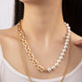 2 Row asymmetric pearl and chain necklace