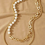 2 Row asymmetric pearl and chain necklace