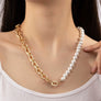 Asymmetric pearl and chunky link chain necklace