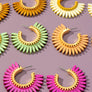 Color coated wood solar ray hoop earrings