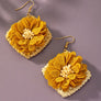 STRAW SQUARE HOOP WITH FABRIC FLOWERS