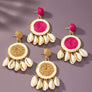 raffia straw disk earrings with puka shell drops