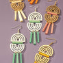 Double arch metal earrings with wood sticks
