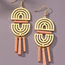 Double arch metal earrings with wood sticks