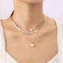 3 row herringbone chain pearl and puffy heart