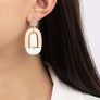 Satin surface two tone geo shape drop earrings