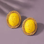 raffia straw button stud earrings