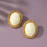 raffia straw button stud earrings
