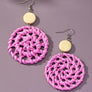 bright color rattan woven disk drop earrings