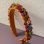 luxury puffy headband with flower and rhinestones