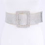 Square Buckle Faux Straw Elastic Belt