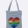 Rainbow Sequin Heart Patch Linen Canvas Tote