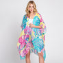 DIONA J HAND DRAWN TROPICAL LEAVES KIMONO ONE SIZE COLOR TURQUOISE