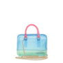 DIONA J TRENDY JELLY MULTI TONE SQUARE SHAPED HANDLE TOTE BAG COLOR BLUE/YELLOW
