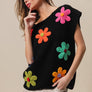 BiBi Flower Round Neck Cap Sleeve Knit Top