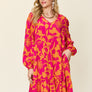 Double Take Full Size Printed Ruffle Hem Dress with Pocket