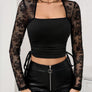 Side Drawstring Square Neck Long Sleeve Top