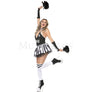 Gothic Cheerleader 5 Pc White Black Skeleton Skull Print Bodysuit Costume Sz XL