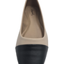 Women's Classic Ballet Beige Flat Light Faux Leather Shoes with Black Toe