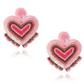 Bead Dangle Earrings for Women Girls Rhinestone Heart Drop Dangle Earrings Pearl Heart Earrings Handmade Colorful Seed Beaded Drop Earrings