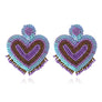 Bead Dangle Earrings for Women Girls Rhinestone Heart Drop Dangle Earrings Pearl Heart Earrings Handmade Colorful Seed Beaded Drop Earrings