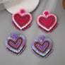 Bead Dangle Earrings for Women Girls Rhinestone Heart Drop Dangle Earrings Pearl Heart Earrings Handmade Colorful Seed Beaded Drop Earrings
