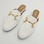 Women's Low Heel Leather Mules – Slip-On Backless Flats for Girls & Ladies, Work Slides, Classic Ballet Flats, Light Faux Leather Sandals with Gold Buckle