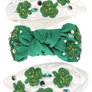 Saint Patrick's Day Shamrock Crystal Rhinestone Pearl Beaded Embroidery Top Knotted Headband