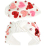 Valentines Day Heart Pattern Crystal Gemstone Beaded Embroidery Sequin Embellished Top Knotted Headband