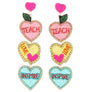 4 - Tier Heart Shaped Apple' Teach,Love,Inspire' Teacher Appreciation Crystal Rhinestone Beaded Embroidery Long Drop Earrings