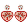 2-Tier Marquise Floral Post Crystal Rhinestone Seed Bead Handmade Beaded Embroidery Heart Shaped Gift Box Valentine's Day Earrings