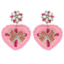 2-Tier Marquise Floral Post Crystal Rhinestone Seed Bead Handmade Beaded Embroidery Heart Shaped Gift Box Valentine's Day Earrings