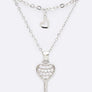 CZ Heart And Key Layered Pendant Necklace