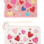 Heart Pattern Crystal Rhinestone Studded Seed Bead Handmade Beaded Embroidery Zipper Coin Bag With Wristlet Strap
