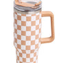 Checkered 40oz Stainless Steel Tumbler with Handle and Straw Lid | Vacuum Insulated Leak Proof Tumbler | Stainless Steel Travel Mug Water Bottle Cup Keeps Cold & Hot
