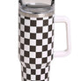 Checkered 40oz Stainless Steel Tumbler with Handle and Straw Lid | Vacuum Insulated Leak Proof Tumbler | Stainless Steel Travel Mug Water Bottle Cup Keeps Cold & Hot