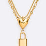Stainless Steel Heart And Lock Layer Necklace