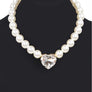 Crystal Heart Pendant Faux Pearl Collar Necklace