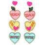 4-Tier Heart Shaped Apple' Teach,Love,Inspire' Teacher Appreciation Earring Pink