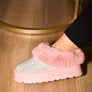 WILD DIVA Embellished Faux Fur Platform Booties