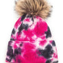 Tie Dyed Natural Natural Genuine Fur Pom Beanie