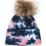 Tie Dyed Natural Natural Genuine Fur Pom Beanie