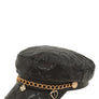 Leather Beret Cap with Chain and Number 5 Accent