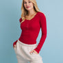 Cotton Long Sleeve Ribbed Henley Top with Buttons