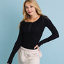 Cotton Long Sleeve Ribbed Henley Top with Buttons