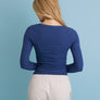 Cotton Long Sleeve Ribbed Henley Top with Buttons